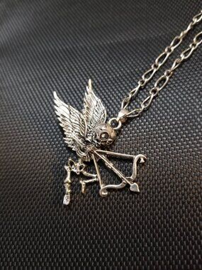 Rare: HTF: Cute Skeleton with Wings & Crossbow Necklace
